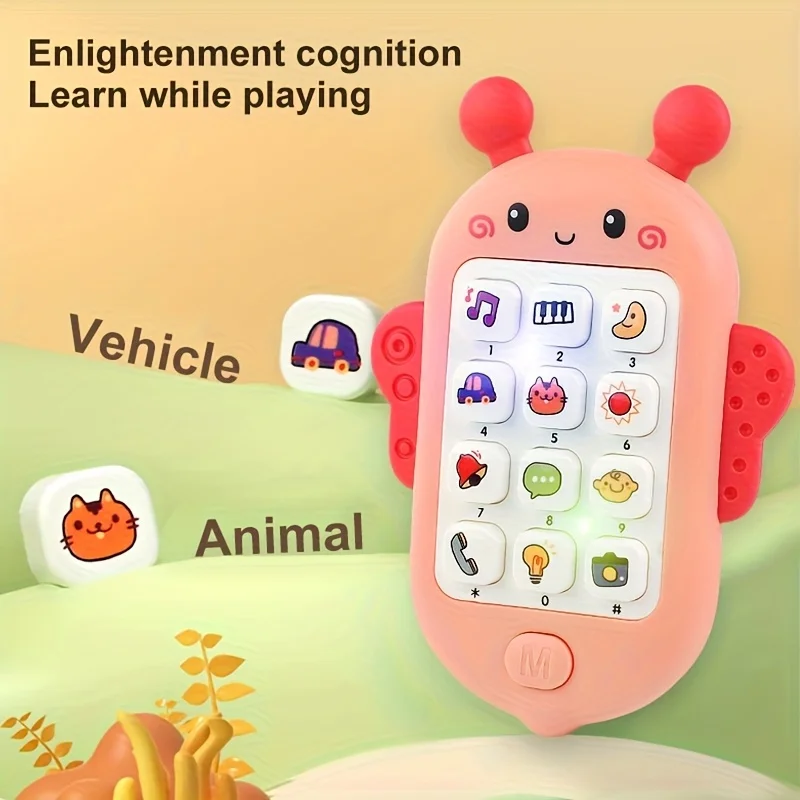 Giocattolo per l'apprendimento del telefono Bee Music: telefono con musica, storie, numeri, animali e modalità simile alla torcia, alimentato a batteria (non incluso)