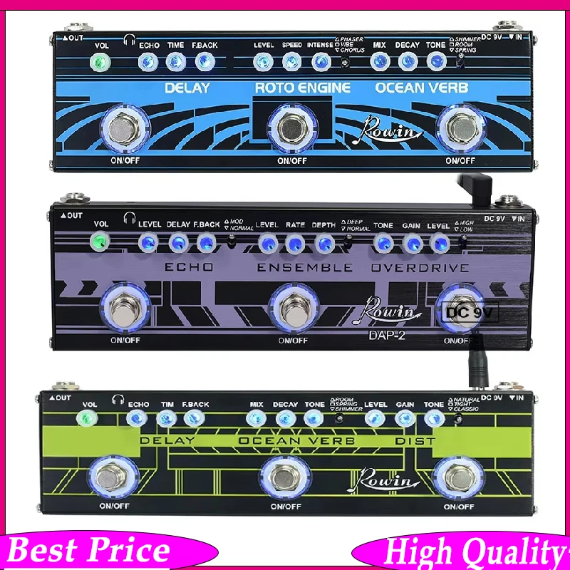 Rowin Multi Effect 3-In-1 Guitar Pedal Delay Reverb Rotator Effect Echo Chorus Overdrive Effect Delay Reverb Distortion Effects