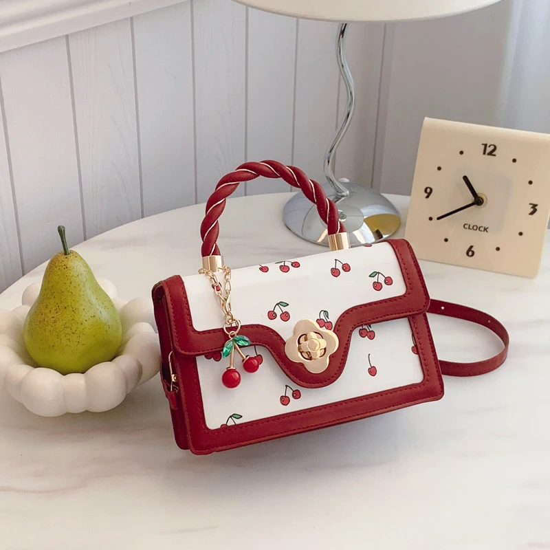 Süße Umhängetasche Mode Kirsche Drucken Top-Griff Damen Luxus Quadratische Schulter Tasche Frauen Hohe Qualität Sling Geldbörse – Detail 18