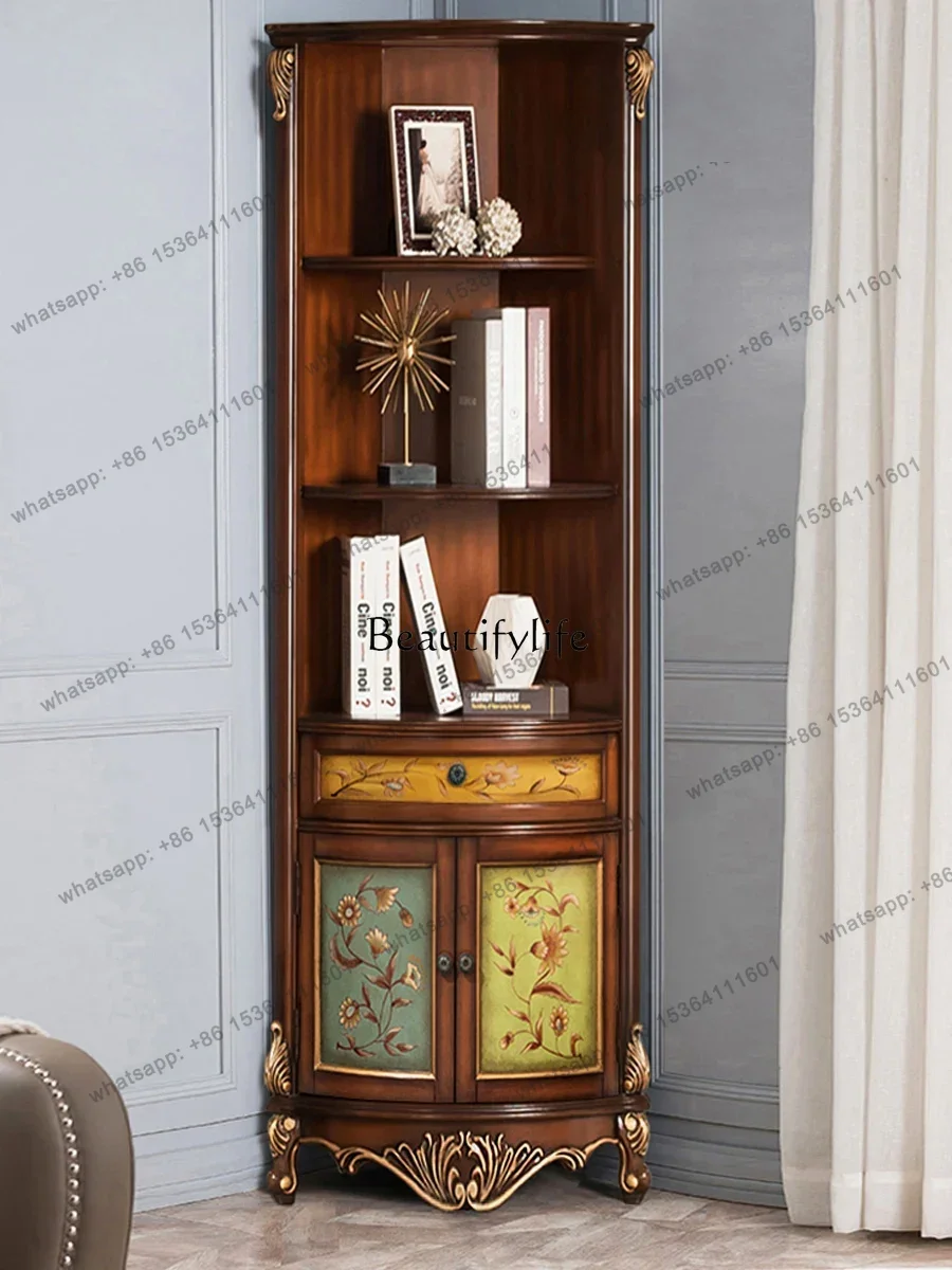jj4  Best Seller American Corner Corner Cabinet Retro Painted European Triangle Living Room Wall Cabinet