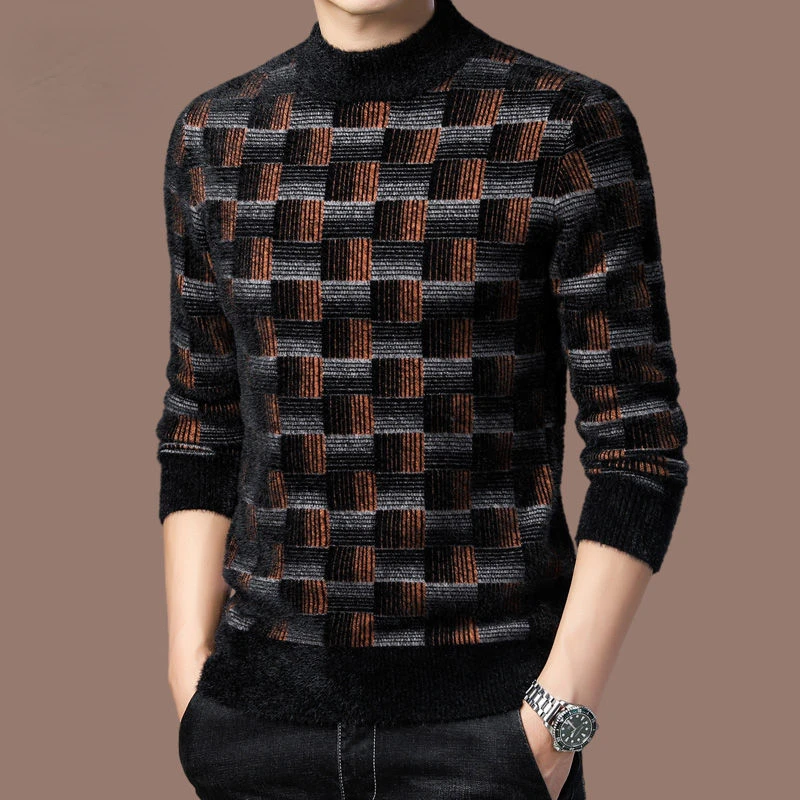 

Autumn Winter Solid Sweater Men New Casual Slim Fit Mens Knitted Sweaters Comfort O-Neck Knitwear Plaid Pullover Men G27