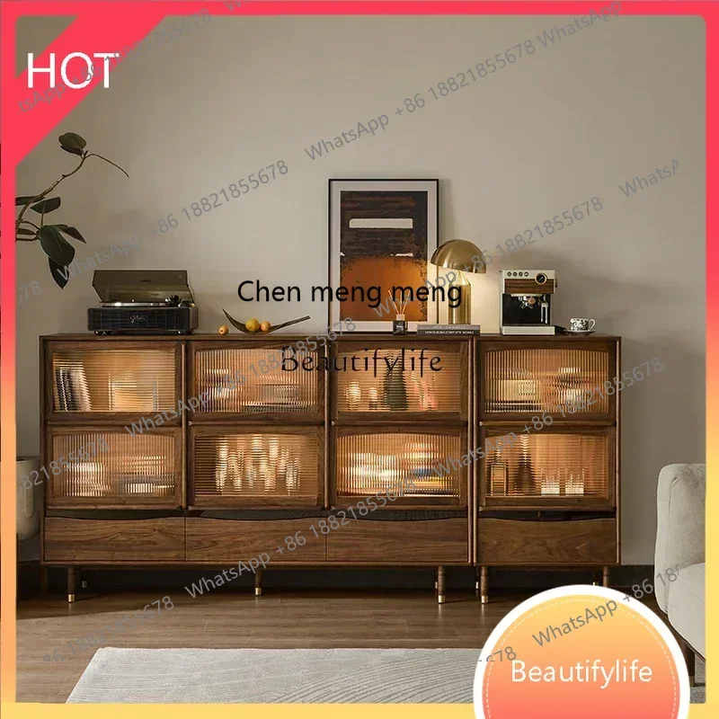 

New style Solid wood retro six-grid cabinet black walnut living room multi-functional storage display side cabinet ss 8617