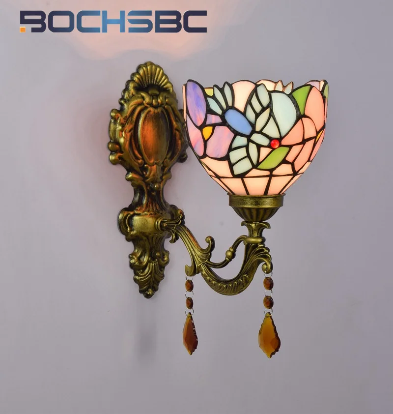 

BOCHSBC Tiffany style Garden retro European garden blue bird crystal wall light Restaurant bedroom bed wall lamp aisle LED decor