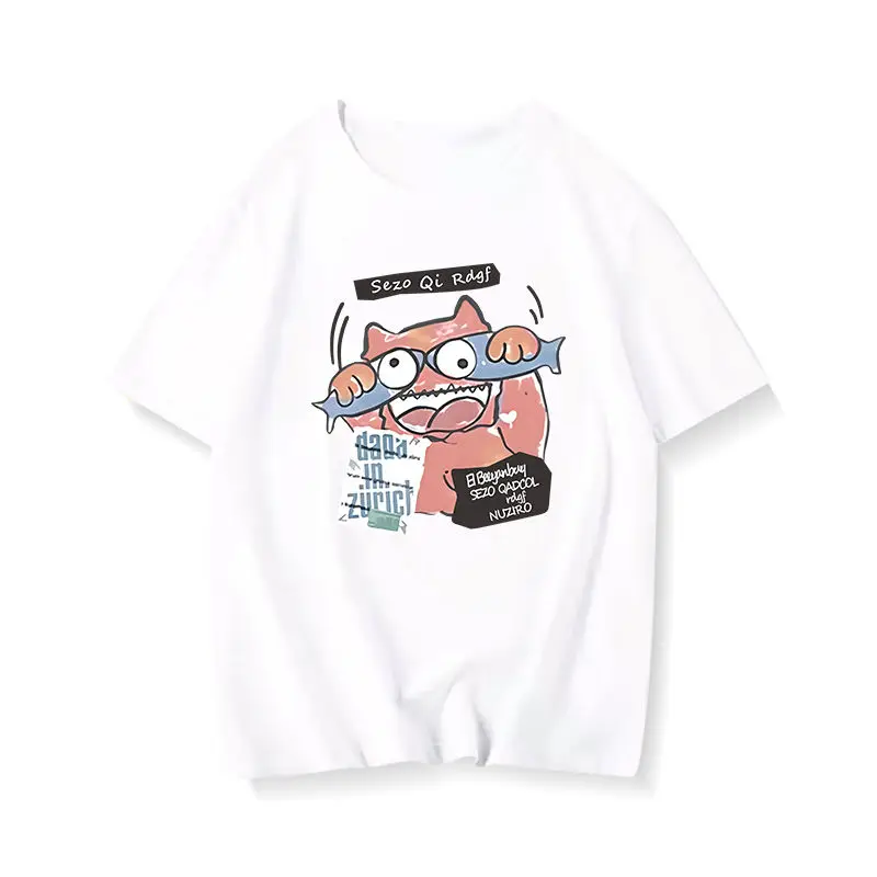 Fashion new couple short sleeved heavyweight pure cotton short sleeved men ins Korean version cartoon T-shirt for women Y2k top