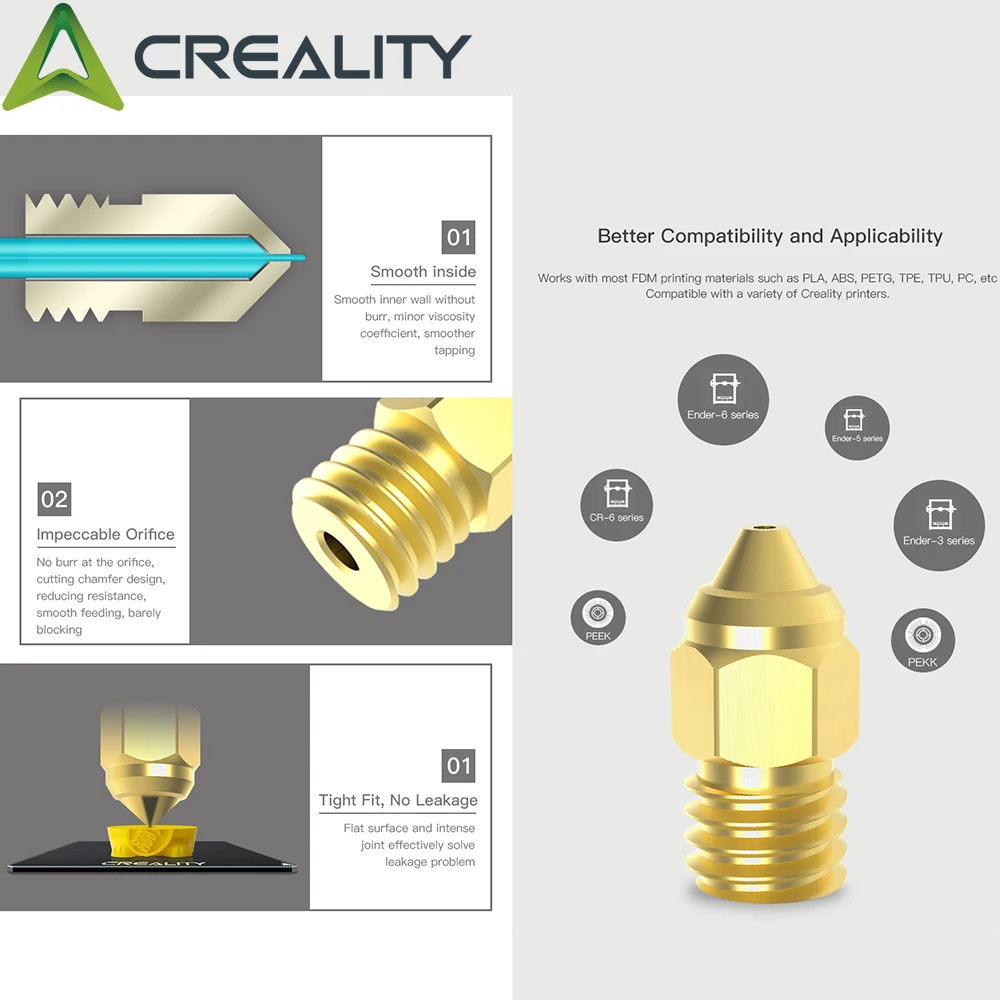 Creality 3D 10pcs MK Nozzle Thread Printer Extruder Head 0.4/0.3/0.4/0.5/0.6MM Output Brass for CR-6 SE CR-10 V2 Ender-3 Ender-5