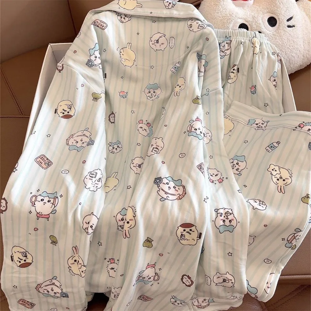 

Chiikawa Pajamas Set Women Girls Students Autumn Winter Warm Soft Long Sleeve Pants Loungewear Sleepwear for Home Dormitory Gift