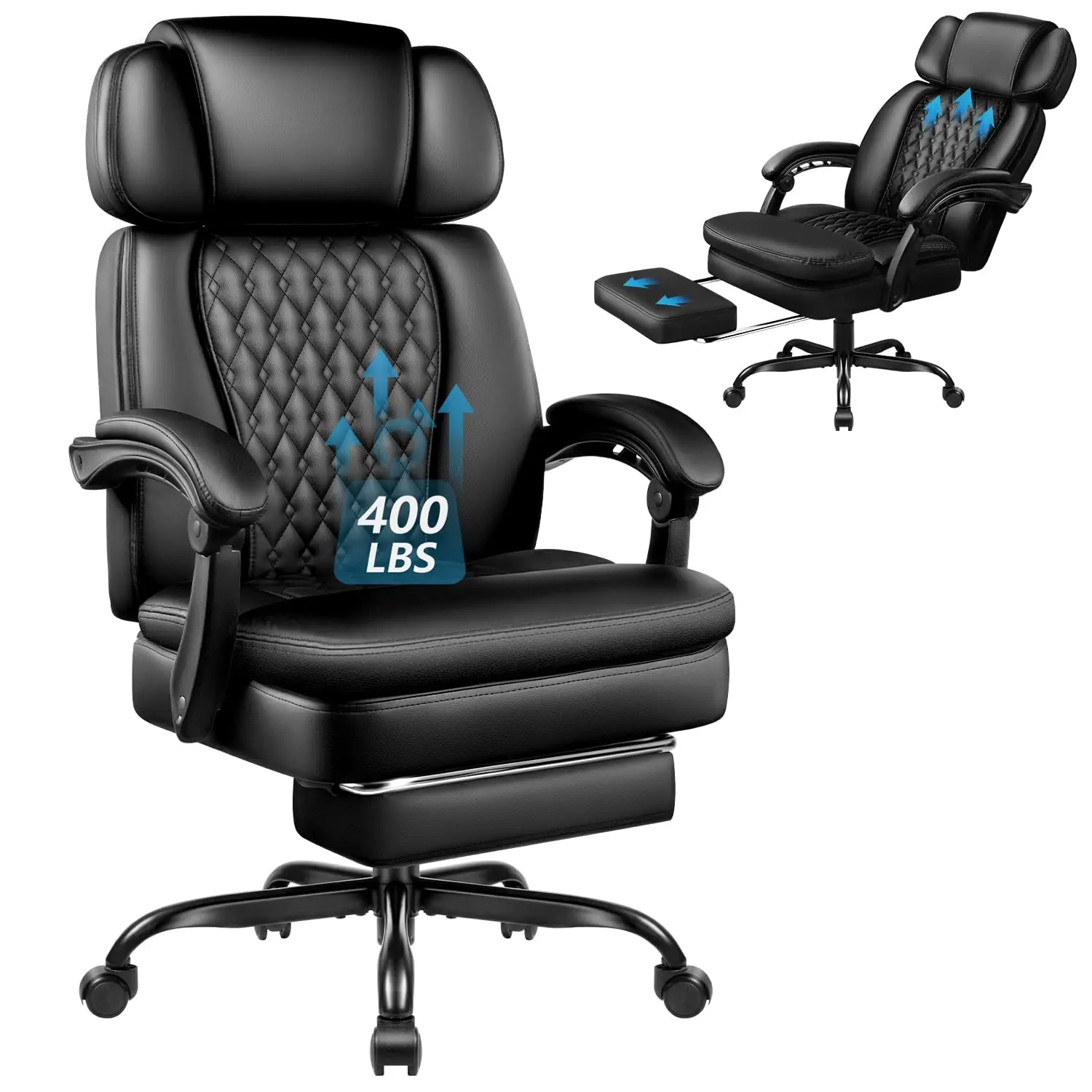 Office Chair with Foot Rest 400lbs, High Back Leather Office Chair Big and Tall, Heavy Duty Ergonomic Executive, Customized