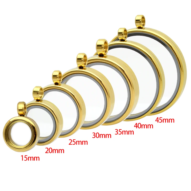 1pc 15mm 20mm 23mm 30mm 45mm Stainless Steel twist Floating Locket Pendant Glass Locket gold color Medallion For Necklace Making