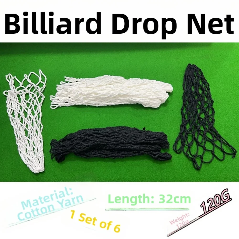 6pcs/set Billiards Mesh Bag 32cm Black/White Long Cotton Thread Straight Drop Net Bag For American Pool Table Accessories