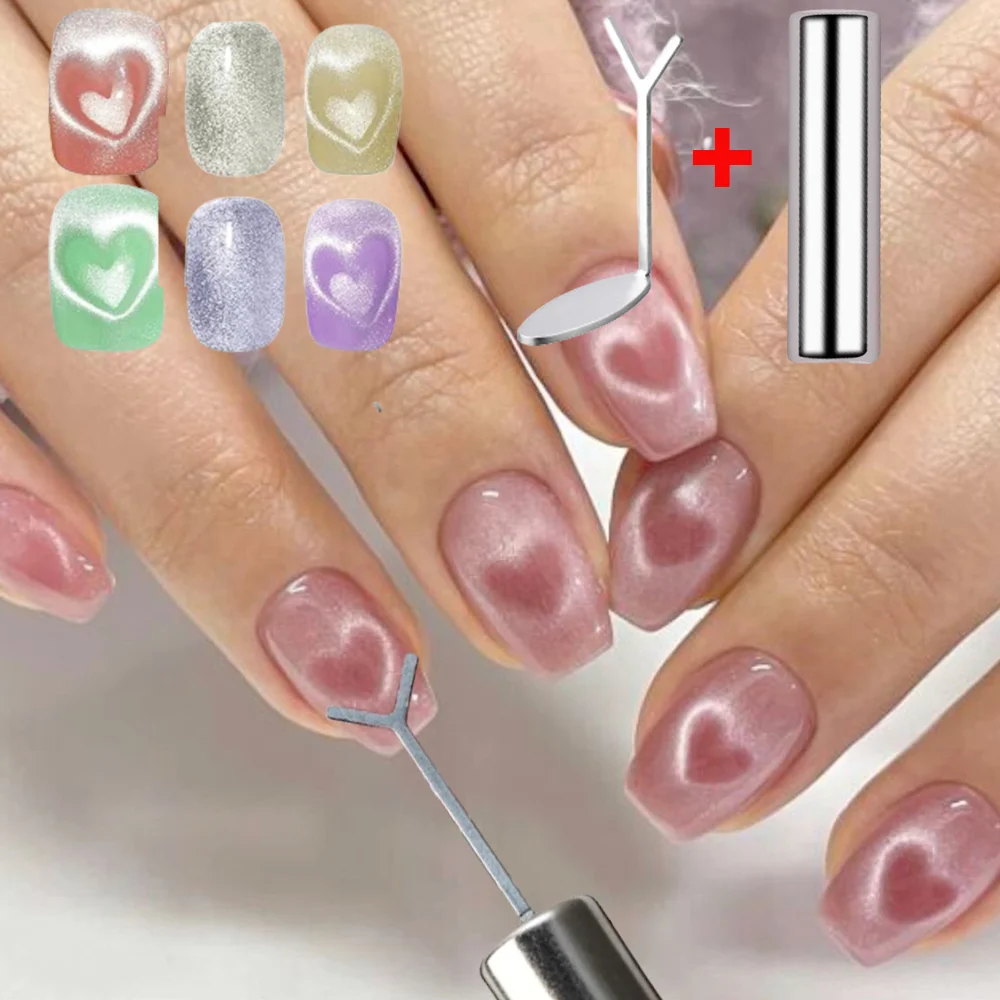 2/3Pcs Love-shaped Cat's Eye Nail Magnet Y-shaped Iron Wire Cylinder Magnet Stick for Heart French Manicure Salon Magnetic Tools