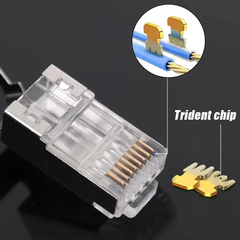 Cat7 RJ45 Pass Through Connectors Metal Shielded RJ45 Cat7 Cat6 Cat5 Ends FTP 8P8C Modular Network Plug Connector Adapters