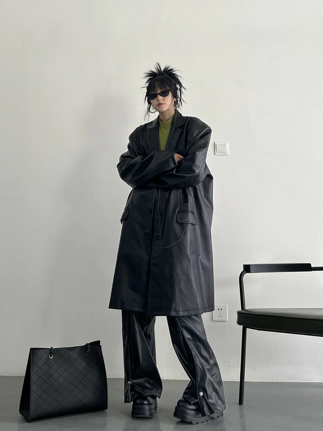 

Trench Long Coat Woman Hem Pu Black Stylish Green Belted Fit Travel Holiday Tops Commute Wear Popular Style Over Knee Olive
