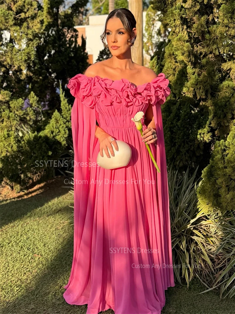 SSYTENS ชุดราตรีสีชมพูชายหาด แขนเสื้อแบบเดรป ชุดไปงานแต่งงาน ชุดราตรีงานเลี้ยง ชุดออกงานพิเศษ 2026 ชุดสำหรับโอกาสพิเศษ สามารถสั่งตัดได้