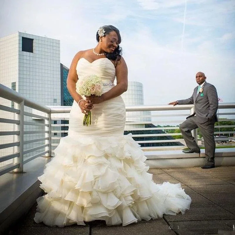 Vestidos De novia De talla grande personalizados, Vestido De novia De sirena con escote en forma De corazón, vestidos De novia De Organza con volantes para niñas y mujeres negras