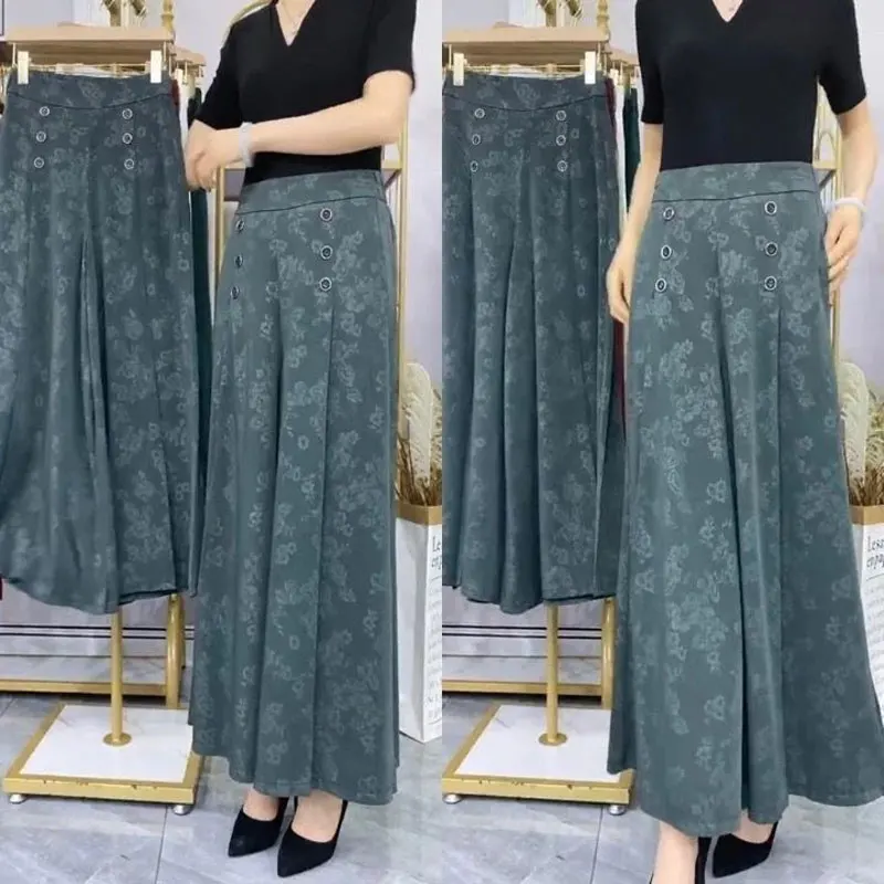 

Female Clothing Fashion Floral Jacquard Weave Trousers Vintage Folds Casual Wide Leg Spring Summer Thin High Waist Cropped Pants