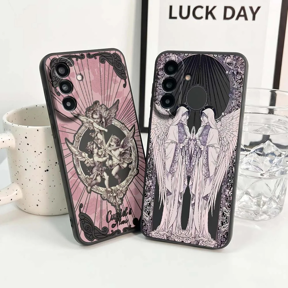 Two Angels Halo Art Phone Case For Samsung Note 20 10 A73 A72 A71 A56 A55 A54 A53 A52 A51 A42 A41 A36 A35 A34 Black