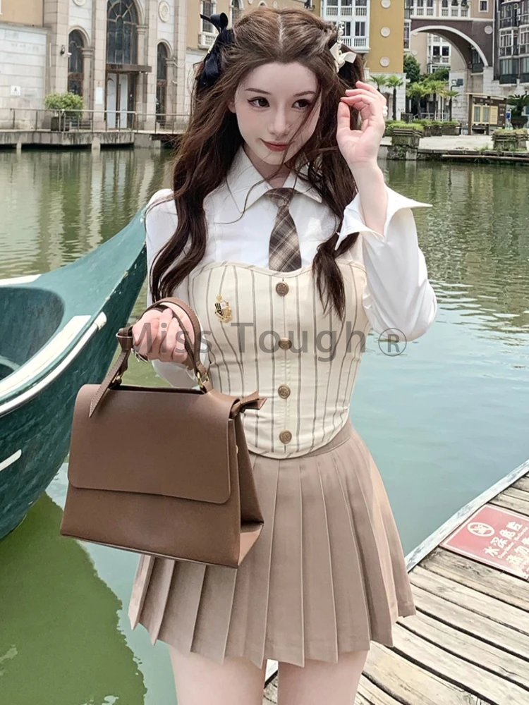 Sweet Elegant 3 Piece Set Women Korean Fashion Party Mini Skirt Set Female Vintage Designer Pleated Skirt Suit 2023 Autumn New