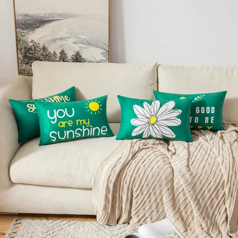 You are my sun daisy happy bird green waist pillow cover sofa cushion cover home decoration can be customized 30*50 40*60