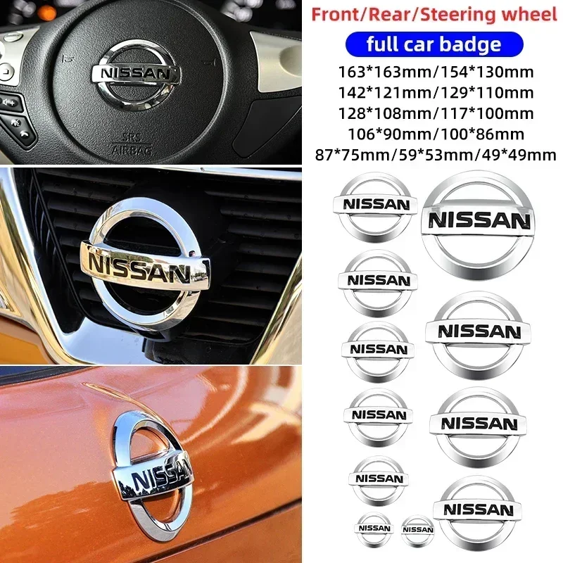 1pcs Car Front Head Hood Bonnet Emblem Rear Trunk Boot Mark Badge Steering wheel For Nissan X-trail Almera Qashqai Tiida Teana