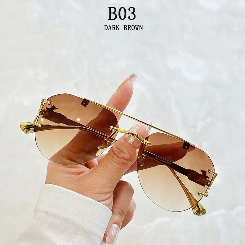 Randlose Designer Sonnenbrille Frauen Trendy Luxe Mode Sonnenbrillen Männer Vintage Gläser Lentes De Sol Mujer Lunette Soleil Femme – Detail 3