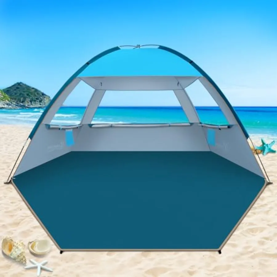 

Beach Tent Sun Shade for 3/4/6/8 Person UPF 50+ Beach Sun Shelter Canopy Tent Lightweight Easy Set Up and Carry