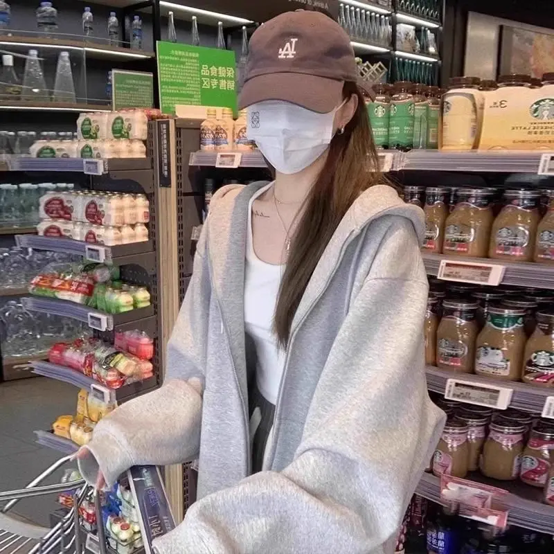 

HoT минималистичное пальто в корейском стиле, женское весеннее пальто для отдыха, свободная универсальная толстовка с капюшоном на молнии, солнцезащитный кардиган допамина, хит продаж