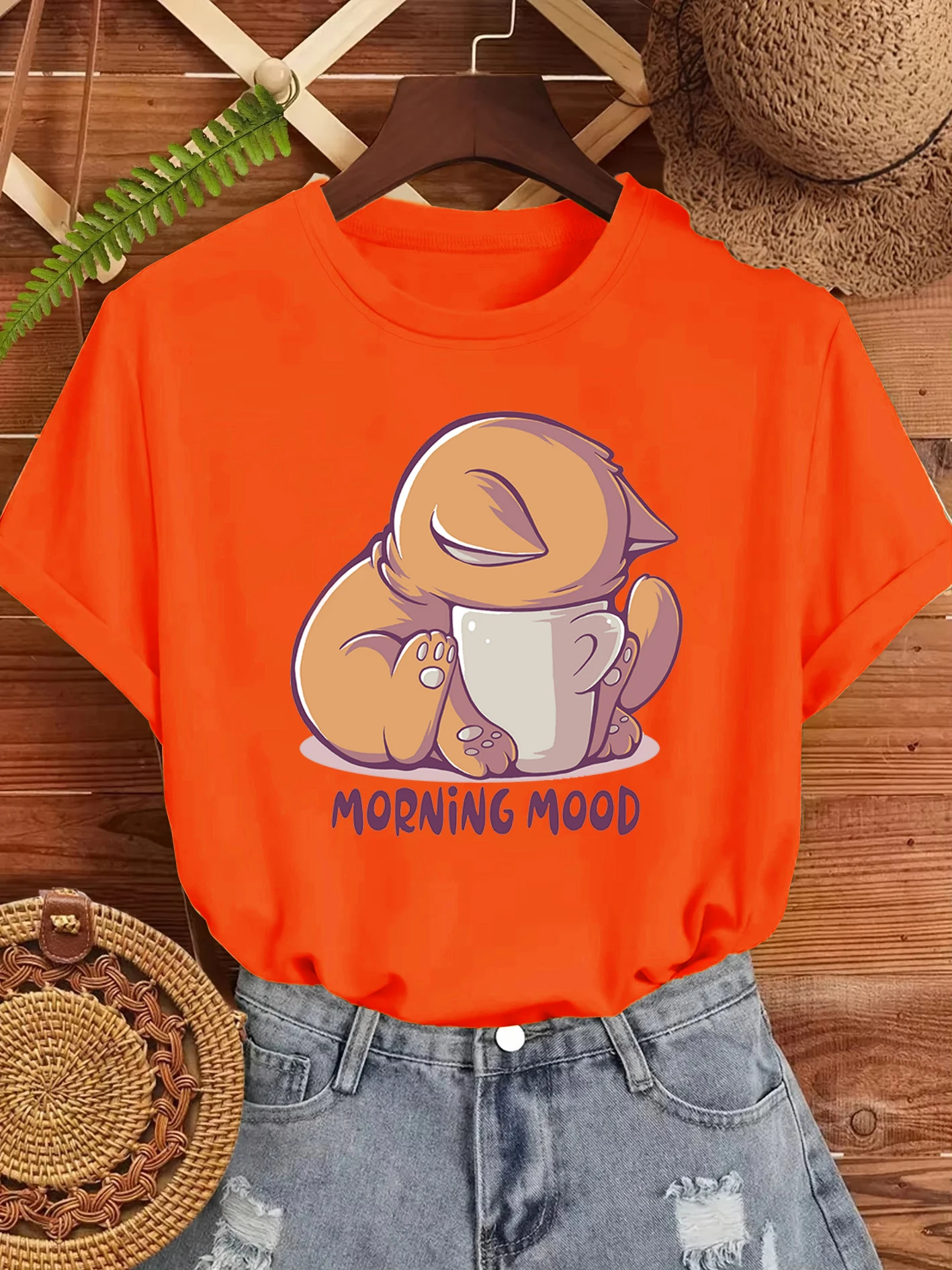 

Cat Molding Mood Design Printing Women T Shirts Hip Hop O-Neck T-Shirt Soft Cotton Sportswear Casual Oversized Unisex Clothes