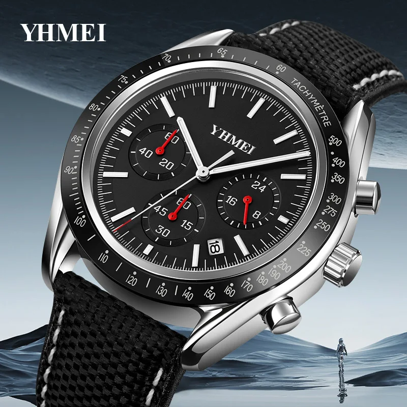 

Fashionable men's watches multifunctional six pin design business sports leather strap waterproof luxury quartz watch for men