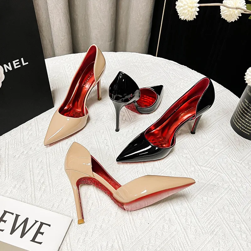 

crystal rhinestone high heels for woman pumps wedding dress luxury brand patent leather heels for ladies talons femmes luxe