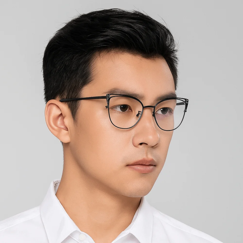 

Rhinestone Studded Anti-blue Light Glasses Transparent Metal Frame Square Frame Myopia Glasses Lightweight Eye Protective