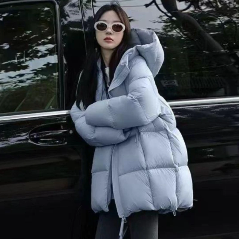 

Cloud Puff Medium Long Cotton Jacket Women's Winter New in Casual Loose Thick Warm Hooded Cotton Coat Jacket Clothes Top