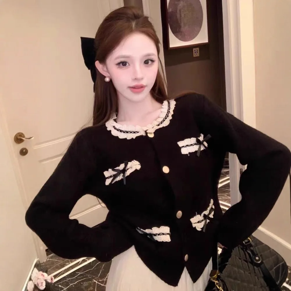 

Lace Sweater Jacket Women's Short Autumn Winter Slim-Fritting Soft Waxy Foreign Style Beautiful Outer Knitted Cardigan