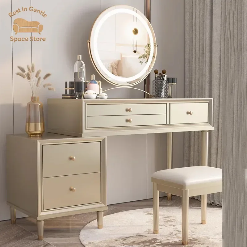 Natural Mirror Storage Dresser Luxury Vanity Drawer Make Up Dressers Bedroom Side Table Modern Tocador Maquillaje Furniture Home