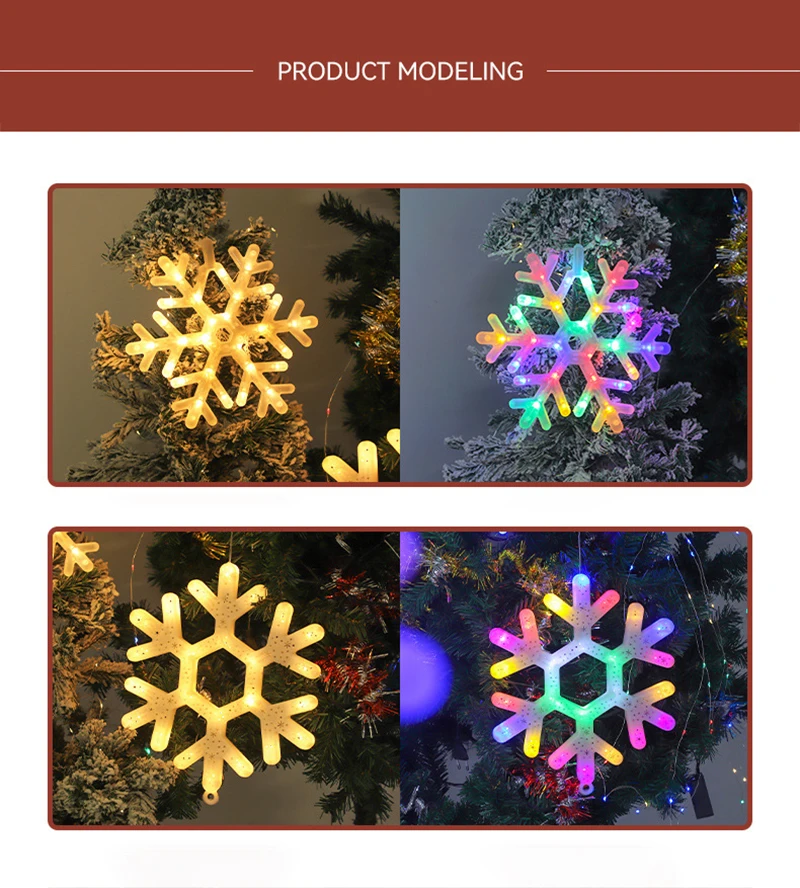 Christmas LED Light Snowflake Battery Case Hanging Battery-operated Window Ornaments Decoration for Home Xmas New Year Decor