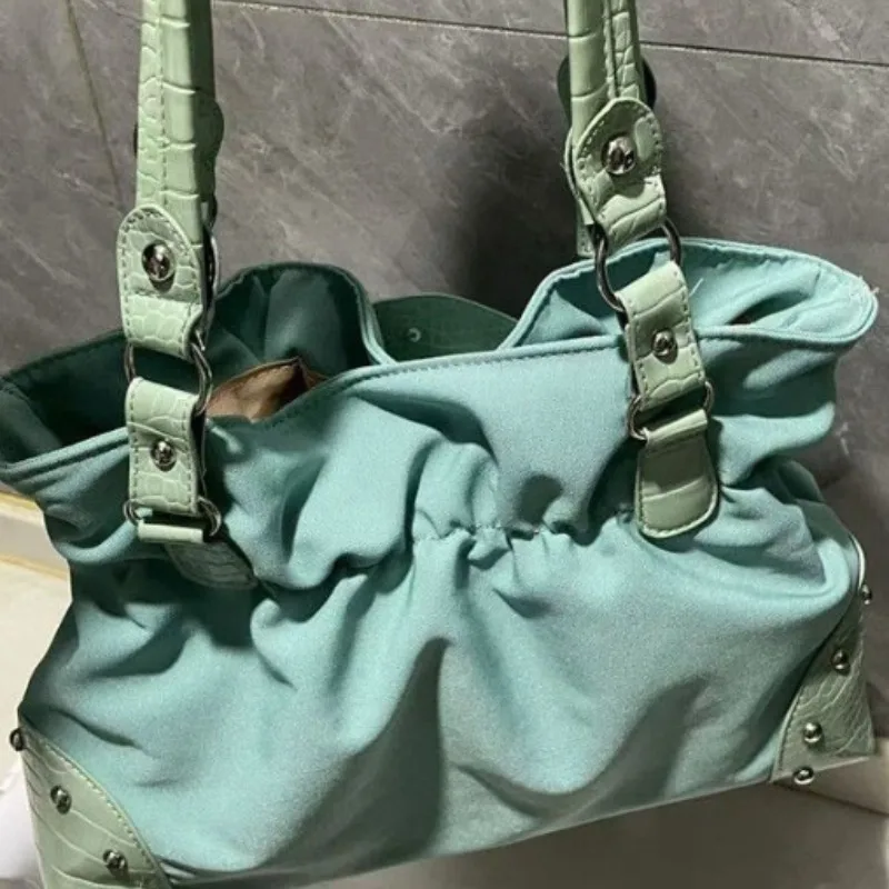 Original Millennial Spice Sky Blue Diamond Splicing Old Vintage Style Underarm Bag Tote Bag High Appearance Level Shoulder Bag view 5