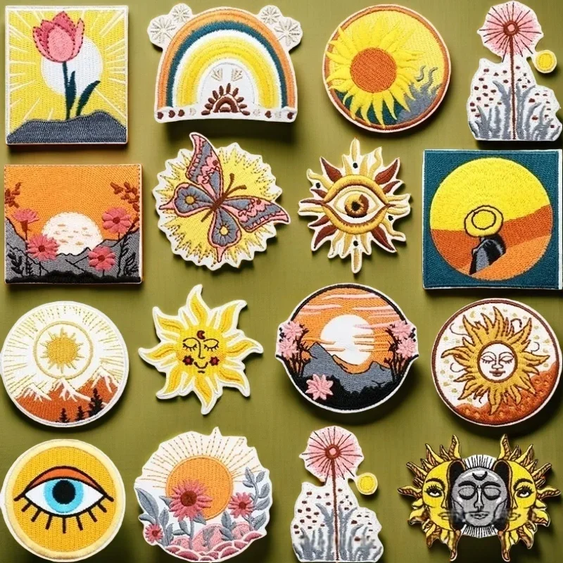 Art Chapter Cartoon Sunset Embroidery Decorative Ironing Sewing DIY Cartoon Floral Logo Clothing Shoes Hat Bag Patch