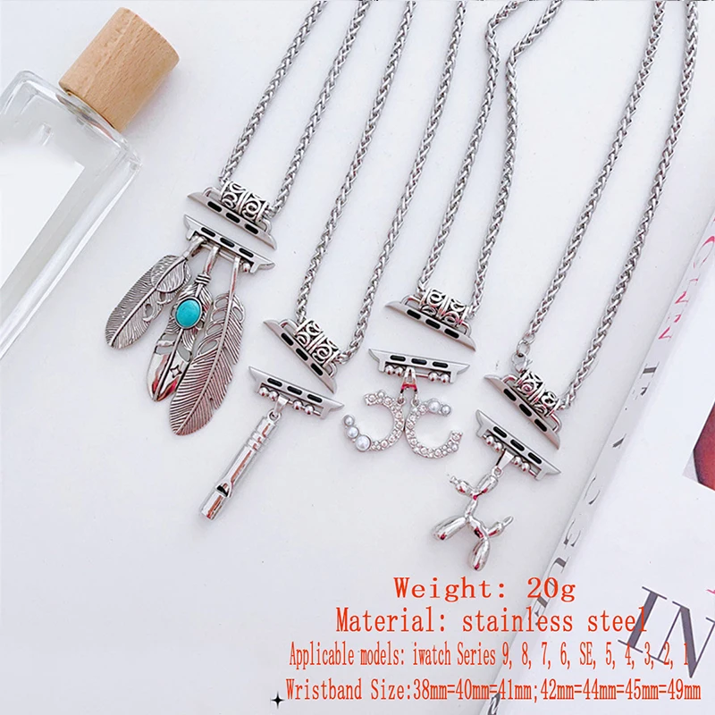 Necklace Adapter Pendant For Apple Watch Ultra Band 44mm 45 40 41 49 Fashion Metal Chain Necklace Strap For iWatch 6 7 5 8 9 se