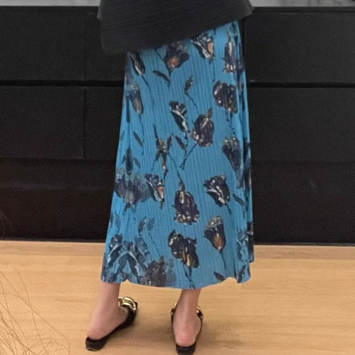 Miyake Modna Casualowa Uniwersalna Spódnica Miyake Elastyczna Talia Plisowana Damska Drukowana Luźna Spódnica do Połowy Łydki Nowość na Lato 2025