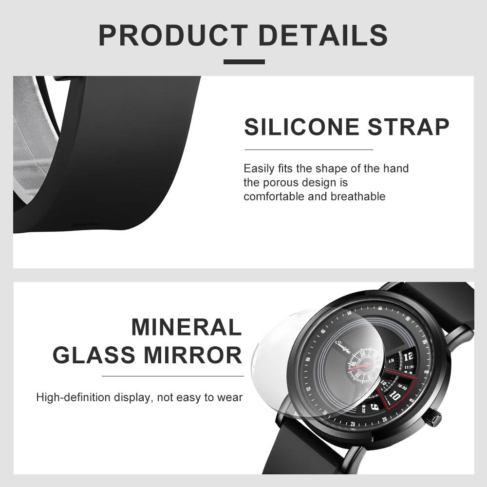 Orologio da uomo Sunlifex 3172 Data Orologio originale con cinturino in silicone alla moda casual