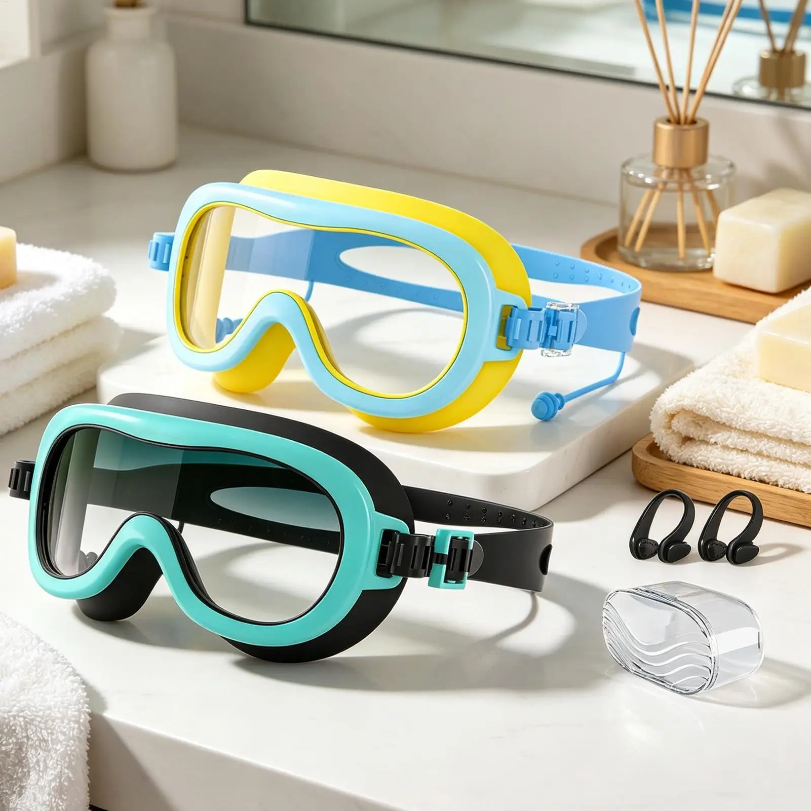 Kids Swimming Goggles UV Protection Wide View Leak Proof Swim Glasses With Nose Clips Comfort Fit Youth Swimming Goggles