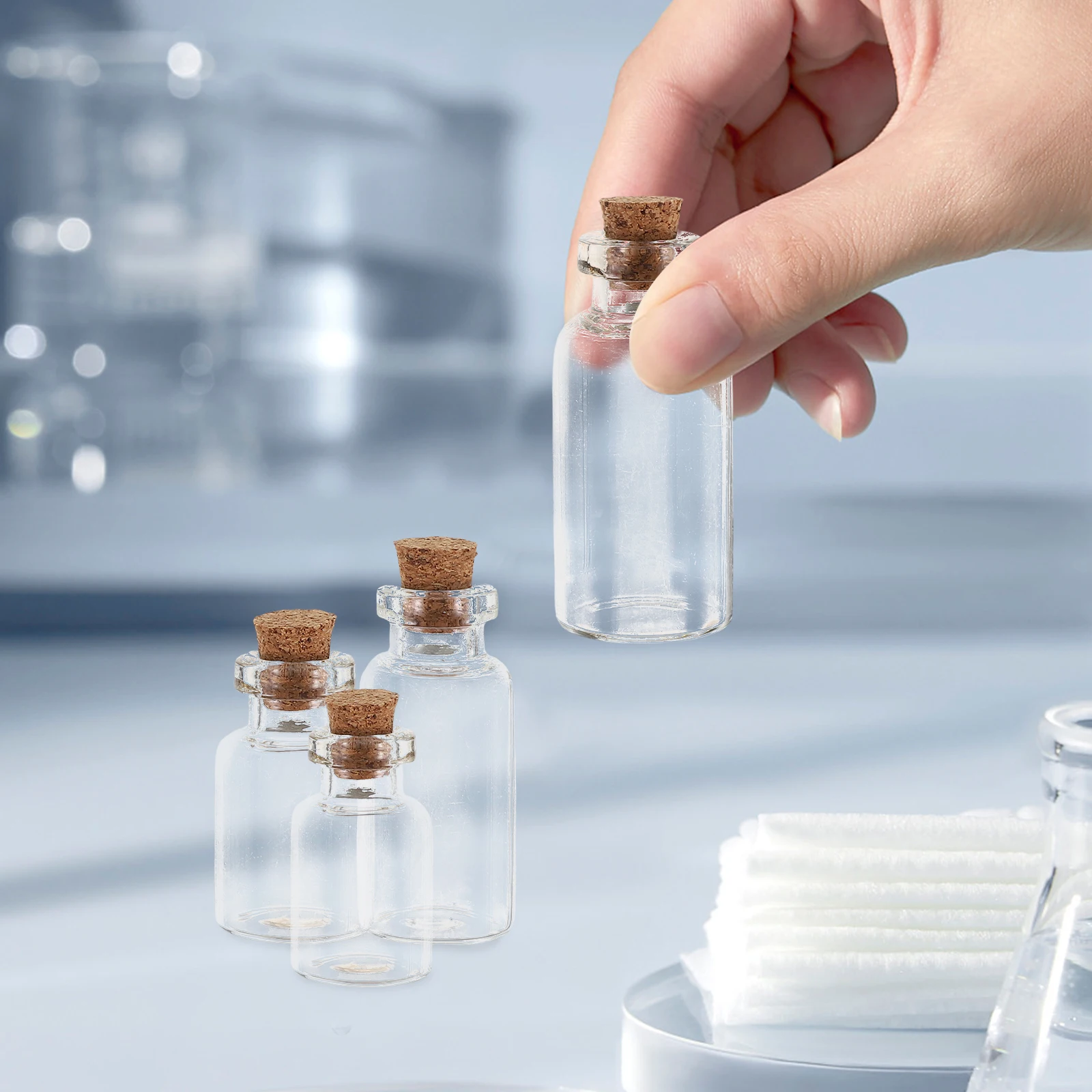 

50 Pcs Bottled Bottles Glass Hanging with Cork Stopper Laboratory Container Reagent Sample