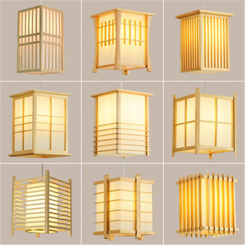 단단한 나무 펜던트 조명, 거실, 식당, 주방, 홈스테이, 일본 스타일 서스펜션 행잉 램프, 아트 장식, E27