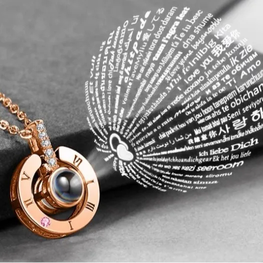 100 Languages I Love You Projection Titanium Steel Necklace, Minimalist Luxury INS Trendy Pendant Jewelry for Women