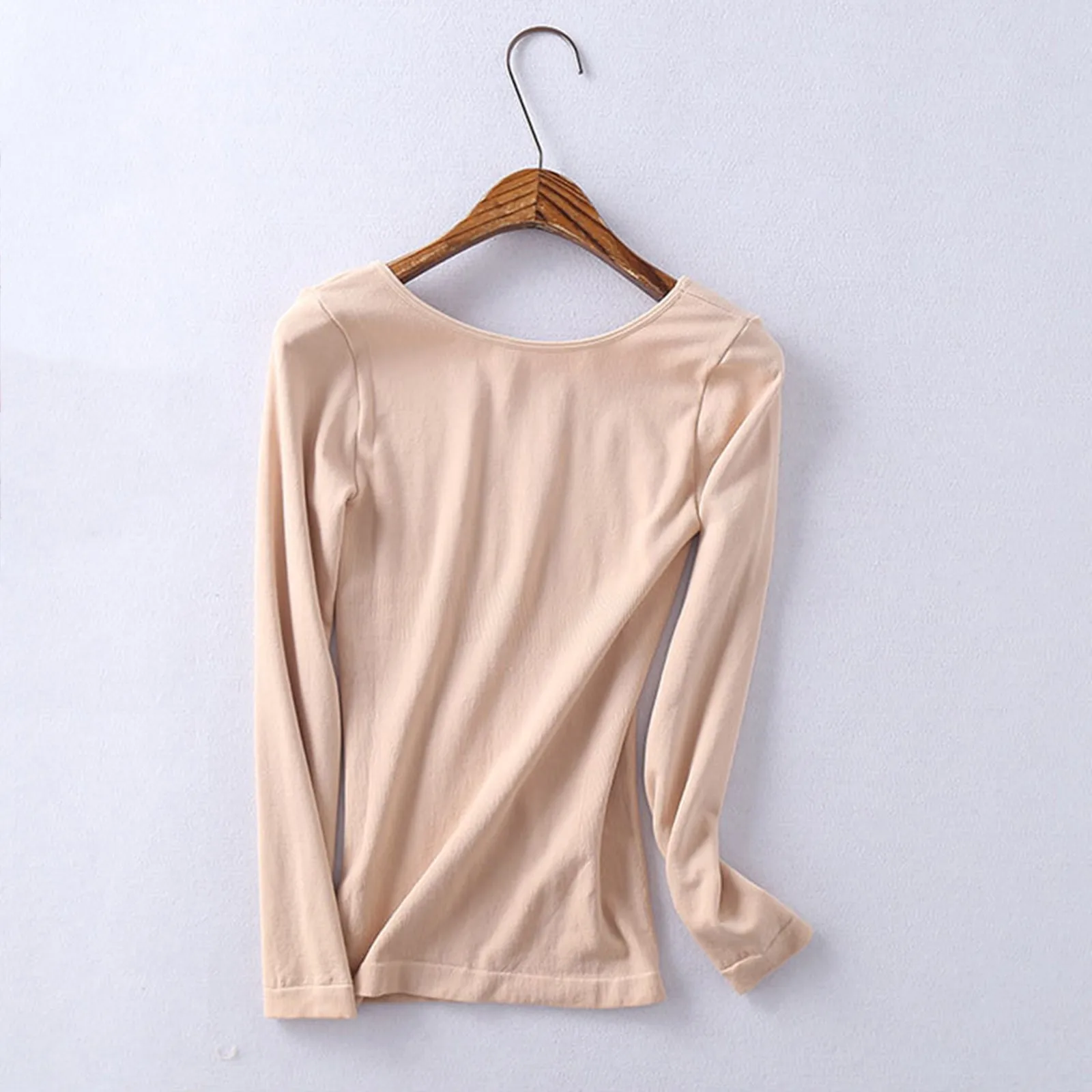 High Quality Plain Thermal Underwear Long-sleeved T-Shirt Women Cotton Knitted Slim Elastic Tops Long Sleeve T-shirt Plus Size