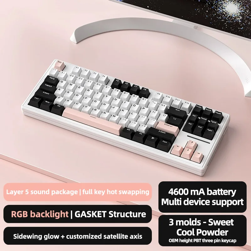 Attack Shark M87 Pro Hot-Swap Mechanical Keyboard Bluetooth,USB ,2.4GHz,TKL RGB Type-C Tri-Mode OLED Mechanical  Gamer Keyboard