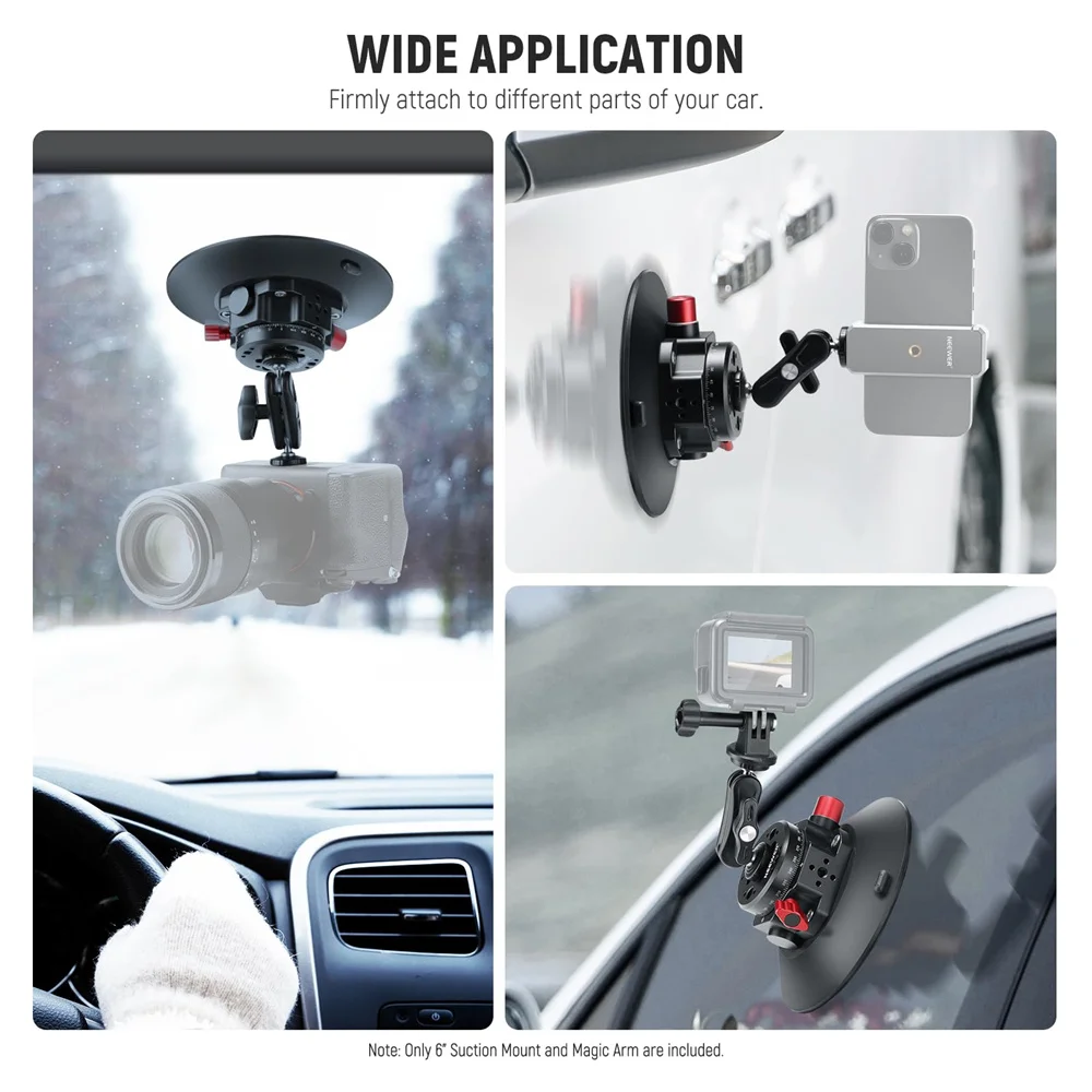 NEEWER Car Suction Cup Mount Holder w Flexible Magic Arm Metal Car Mount For Phone DSLR Camera GoPro 12 Insta360 DJI Osmo Action