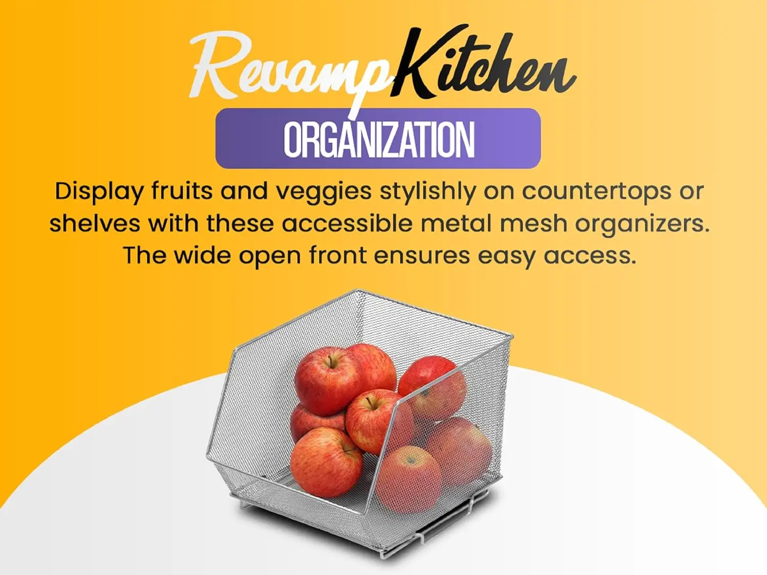

Ybm Home Mesh Stacking Bin Storage Containers For Kitchen Pantry, Cabinet And Shelves, Metal Wire Basket Rack For Fruits And