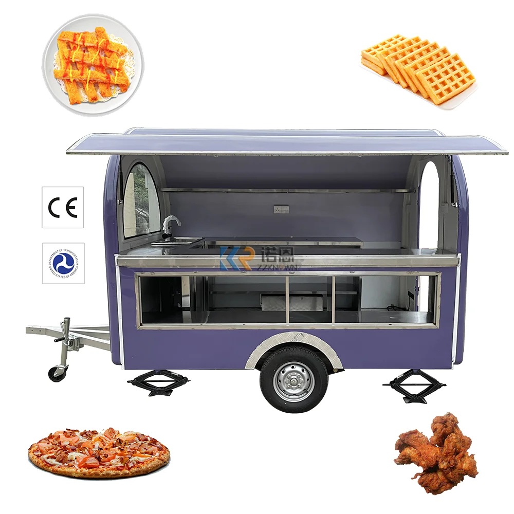 

280CM Concession Food Trailer Fully Equipped Us Standards Drinks Waffle Sandwich Ice Cream Display Showcase Street Food Cart