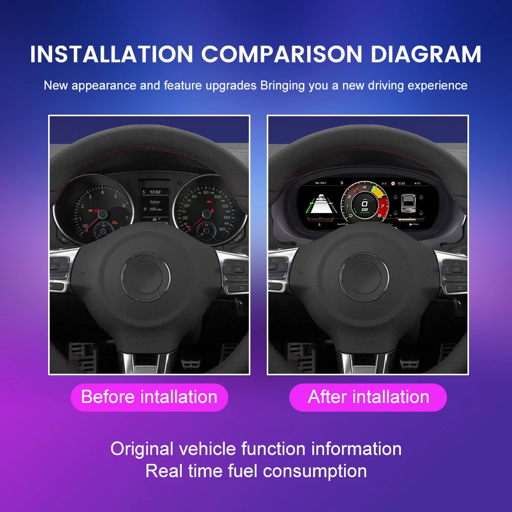 

10.25" Car LCD Digital Dashboard Cluster For VW Variant Caddy Touran T6 EOS Sharan Golf 5 Virtual Instrument Paneel Cockpit
