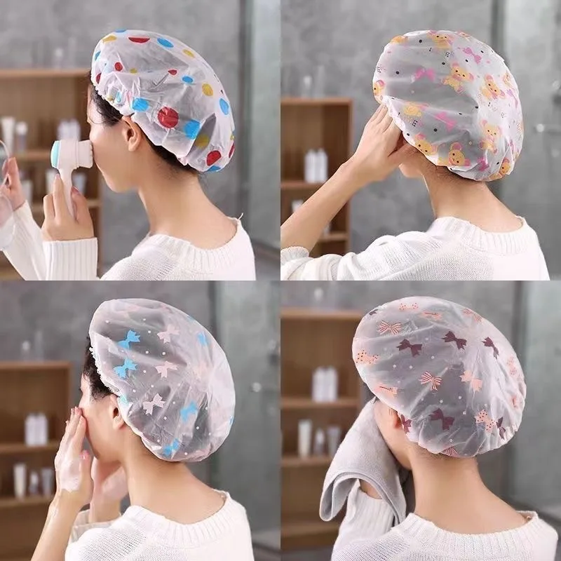 

1PC Reusable PE Shower Cap - Adjustable Printed Design with Elastic Band for Spa, Salon & Kitchen Oil Fume Protection Shower Cap